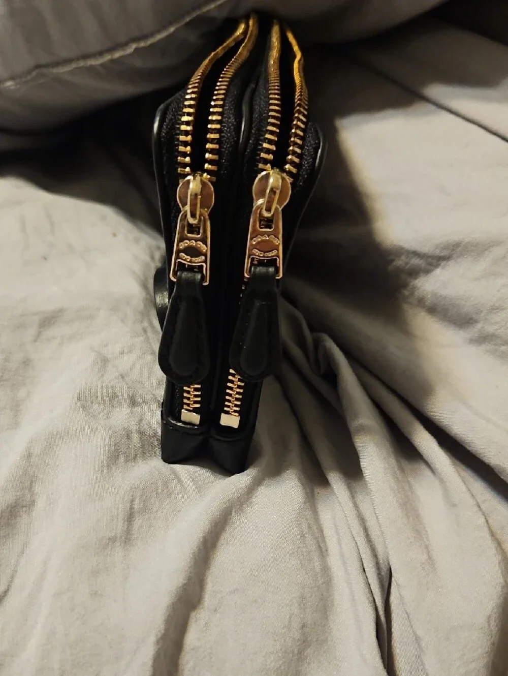 Coach Black Leather Wristlet with Gold Hardware